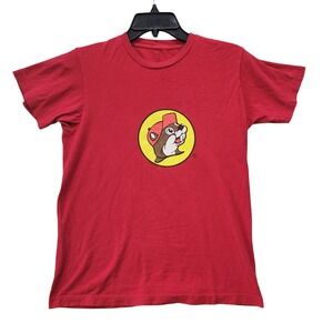 Buc ee's Red T Shirt Beaver Mascot Graphic Tee Size S FLAW‎